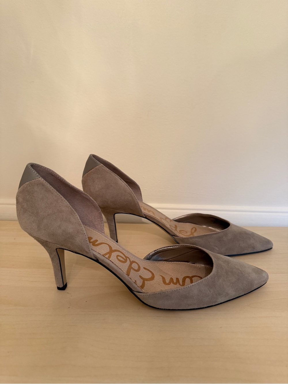 Sam Edelman Suede Pointed-Toe D'Orsay Heels - light gray